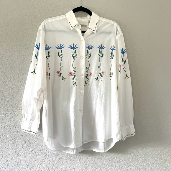 "Garden Script" Banana Republic Button-Down Hand-Painted Floral Shirt - Picture 4 of 11